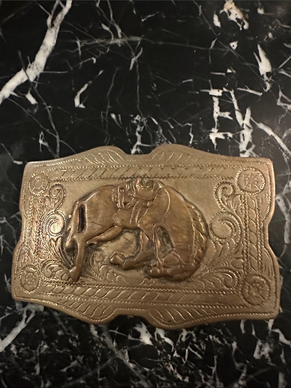 Decorative Embossed Cowboy Horse Belt Buckle - Bronze Tone